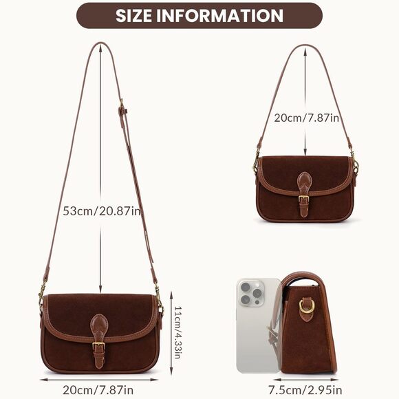 Compact Suede Crossbody Strap Satchel Women'S Fall Bag Satchel Bag - Picture 6 of 6